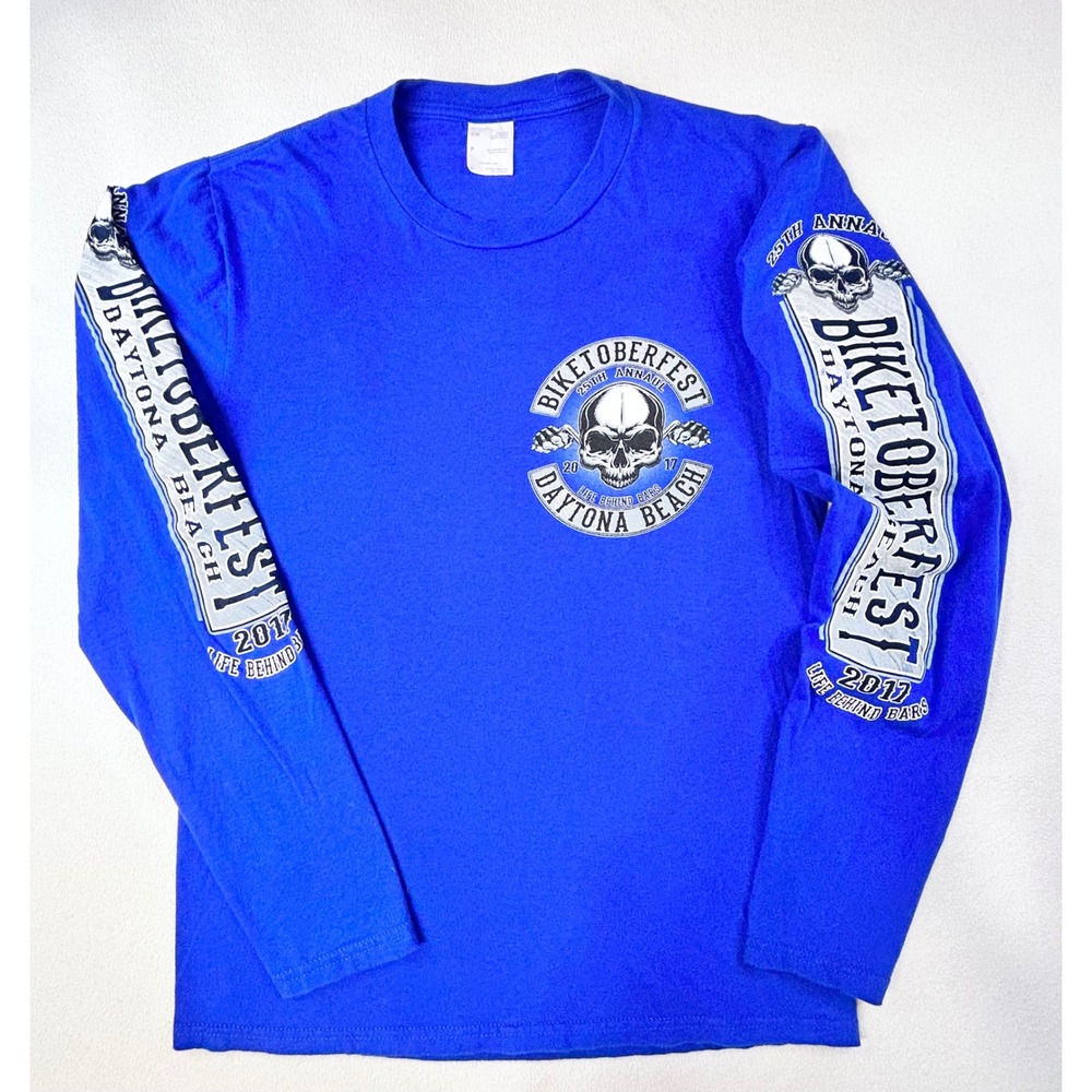 BIKETOBERFEST 2017 DAYTONA BEACH 25th Annaul Blue Long Sleeve Shirt Mens Small